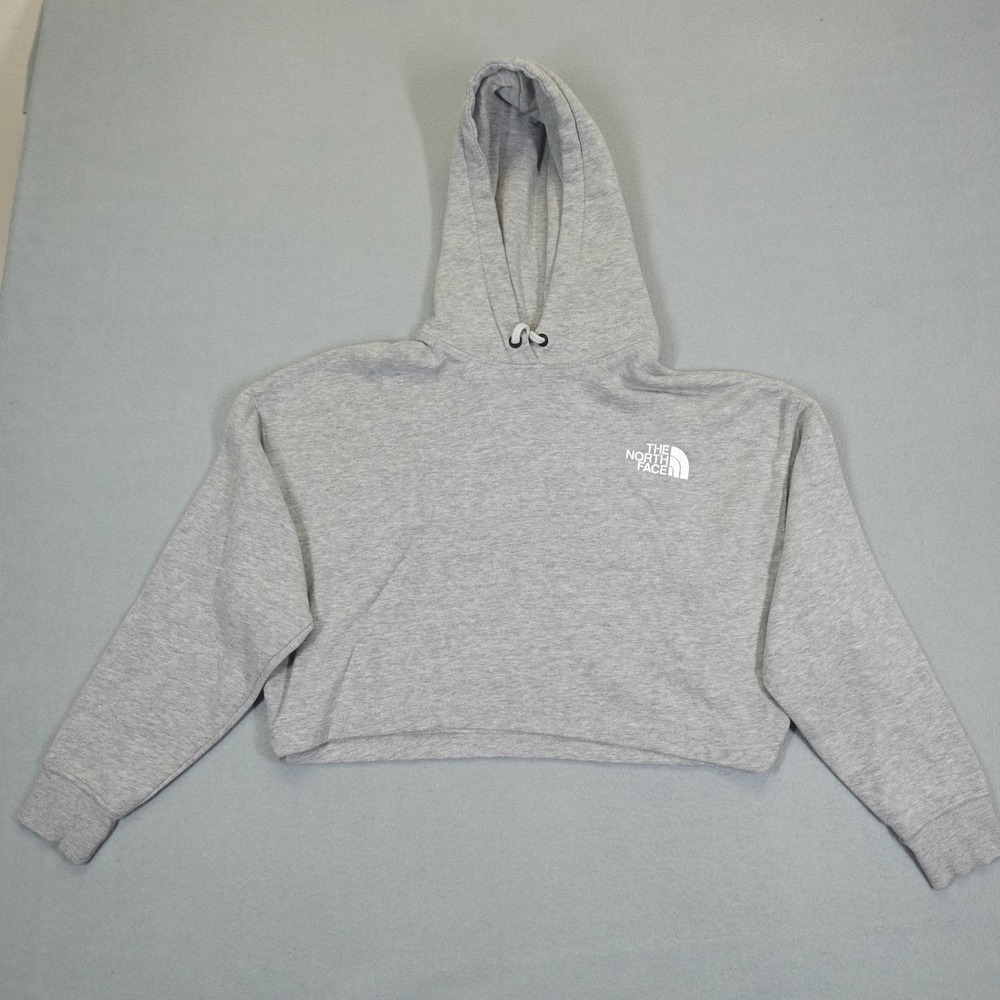 The North Face Hoodie Womens Small Gray Box Logo Cropped Pullover Sweatshirt